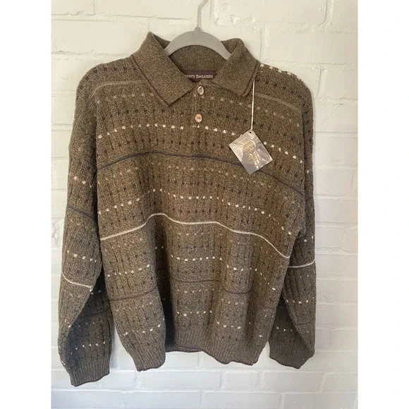 Vintage 90s Liberty Sweaters NWT Men's Small Loden Green Knit Polo Made in USA - Picture 7 of 8